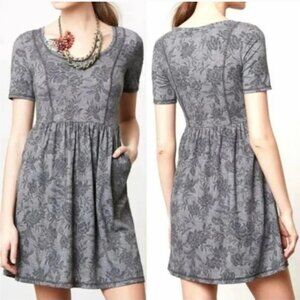 Anthropologie‎ Saturday Sunday Gray Floral Knit Dress Short Sleeve Boho Cottage